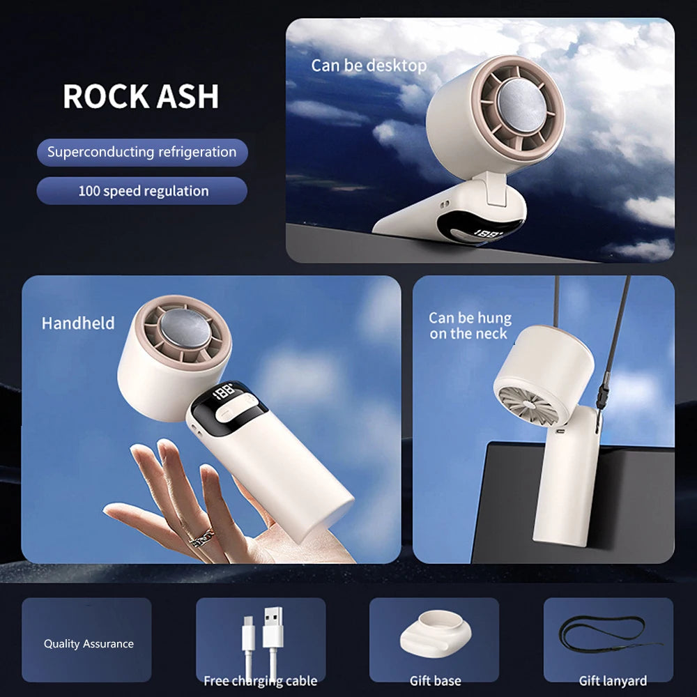 Superconducting Refrigeration High-Speed Handheld Fan Outdoor Charging Portable Small Fan Summer Vacation/Tourism/Camping/Travel
