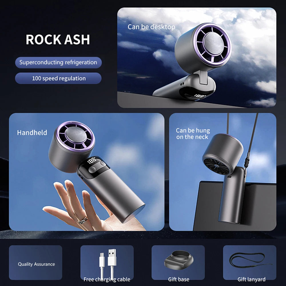 Superconducting Refrigeration High-Speed Handheld Fan Outdoor Charging Portable Small Fan Summer Vacation/Tourism/Camping/Travel